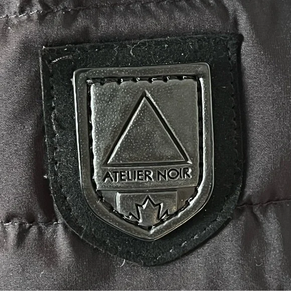 Atelier Noir Black Cortina Coat Quilted Jacket Duck Down Lamb Leather Trim Large - Picture 12 of 16